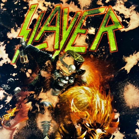 Slayer Bleached Tie Dye Graphic T Shirt Heavy Metal Band Tee - Picture 7 of 11